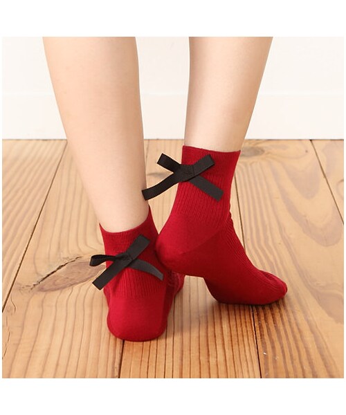 靴下屋（クツシタヤ）の「リボン付きリブショートソックス（ソックス・靴下・レディース・オフホワイト/クロ/チャコールモク/ダークレッド/ターコイズブルー/ブルーブラック・22.0～24.0cm）」の10枚目の写真