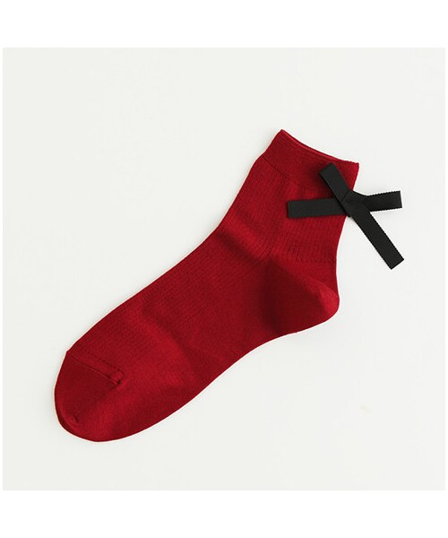 靴下屋（クツシタヤ）の「リボン付きリブショートソックス（ソックス・靴下・レディース・オフホワイト/クロ/チャコールモク/ダークレッド/ターコイズブルー/ブルーブラック・22.0～24.0cm）」の5枚目の写真