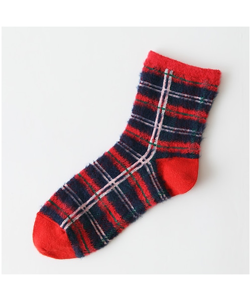 靴下屋（クツシタヤ）の「ふわふわチェック柄ショートソックス（ソックス・靴下・レディース・オフホワイト/シルバーグレー/クロ/アカ/ターコイズブルー/ネイビー・22.0～24.0cm）」の6枚目の写真