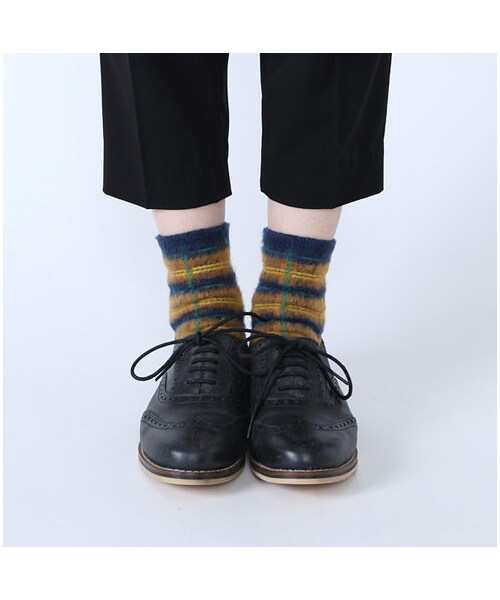 靴下屋（クツシタヤ）の「ふわふわチェック柄ショートソックス（ソックス・靴下・レディース・オフホワイト/シルバーグレー/クロ/アカ/ターコイズブルー/ネイビー・22.0～24.0cm）」の7枚目の写真