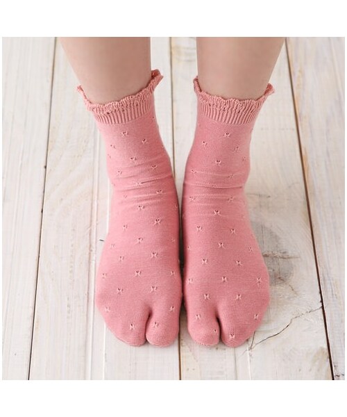 靴下屋（クツシタヤ）の「足袋タックフリルソックス（ソックス・靴下・レディース・キナリ/クロ/グレーモク/ベージュモク/ダルピンク/インディゴブルー・22.0～24.0cm）」の14枚目の写真