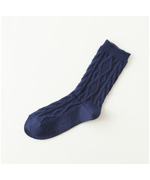 靴下屋（クツシタヤ）の「毛混ダイヤケーブルソックス（ソックス・靴下・レディース・オフホワイト/キナリ/クロ/グレーモク/チャコールモク/モカチャ/ダークレッド/エンジモク/ダークオレンジ/キイロ/グリーン/インディゴモク・22.0～24.0cm）」の12枚目の写真