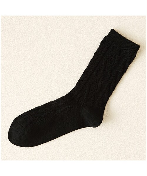 靴下屋（クツシタヤ）の「毛混ダイヤケーブルソックス（ソックス・靴下・レディース・オフホワイト/キナリ/クロ/グレーモク/チャコールモク/モカチャ/ダークレッド/エンジモク/ダークオレンジ/キイロ/グリーン/インディゴモク・22.0～24.0cm）」の2枚目の写真