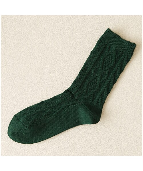 靴下屋（クツシタヤ）の「毛混ダイヤケーブルソックス（ソックス・靴下・レディース・オフホワイト/キナリ/クロ/グレーモク/チャコールモク/モカチャ/ダークレッド/エンジモク/ダークオレンジ/キイロ/グリーン/インディゴモク・22.0～24.0cm）」の5枚目の写真