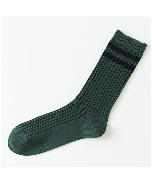 靴下屋（クツシタヤ）の「2本ラインリブソックス（ソックス・靴下・レディース・オフホワイト/グレー/クロ+オフライン/チャコールモク/アカ+カラシライン/ダークグリーン+コンライン/コン+アカライン・22.0～24.0cm）」の5枚目の写真