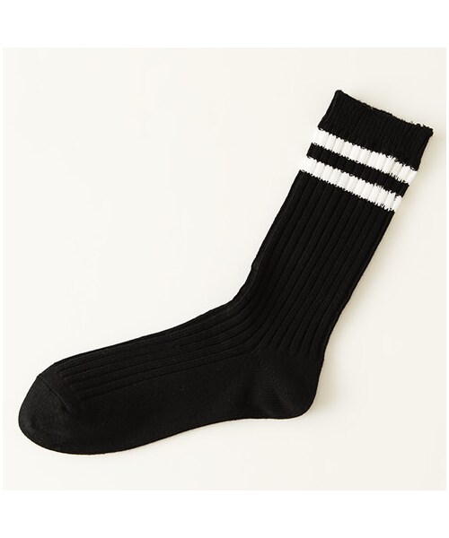 靴下屋（クツシタヤ）の「2本ラインリブソックス（ソックス・靴下・レディース・オフホワイト/グレー/クロ+オフライン/チャコールモク/アカ+カラシライン/ダークグリーン+コンライン/コン+アカライン・22.0～24.0cm）」の2枚目の写真