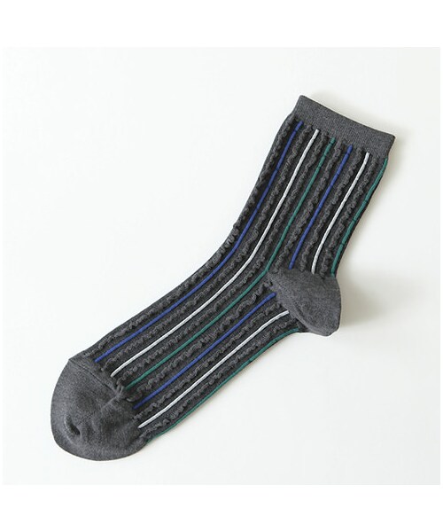 靴下屋（クツシタヤ）の「フリルストライプ柄ソックス（ソックス・靴下・レディース・キナリ/シルバーグレー/チャコールモク/ワイン/エメラルドグリーン/インディゴブルー・22.0～24.0cm）」の3枚目の写真