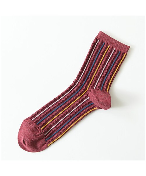 靴下屋（クツシタヤ）の「フリルストライプ柄ソックス（ソックス・靴下・レディース・キナリ/シルバーグレー/チャコールモク/ワイン/エメラルドグリーン/インディゴブルー・22.0～24.0cm）」の6枚目の写真