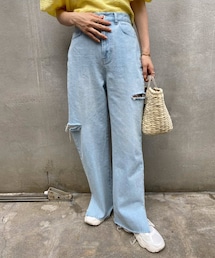 one after another NICE CLAUP（ワンアフターアナザーナイスクラップ）の「ダメージワイドデニムパンツ（その他パンツ）」