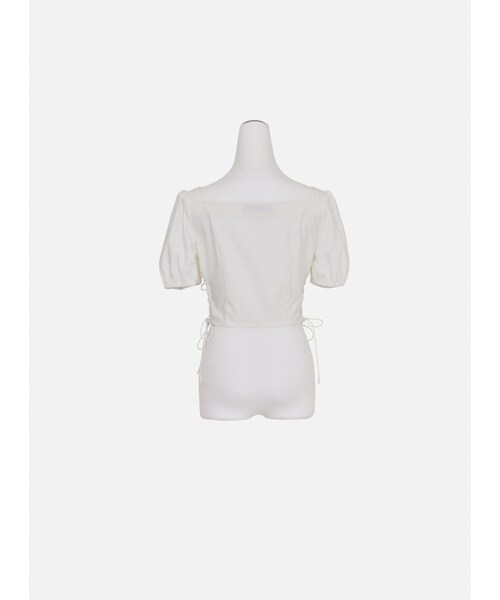 Marjorie（マージョリー）の「荒蕪的盡頭，桃心領側綁帶澎袖短上衣（トップス・レディース・深藍/白・S/M）」の10枚目の写真