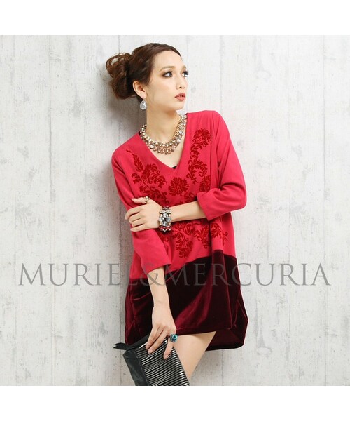 MURIEL&MERCURIA（マリエルアンドマキュリア）の「フロッキープリントワンピース（ワンピース・レディース・NAVY/PINK・38）」の2枚目の写真