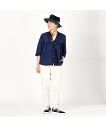45R インドカディのカットワークシャツ 02-M 45Rインドカディのカットワークブラウス（藍）: WOMEN｜45R