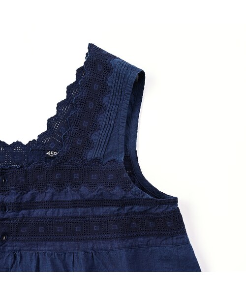 45R（フォーティファイブアール）の「藍インドカディdeカットワークノースリーブトップ（その他・レディース・73-藍・02-M/03-L）」の8枚目の写真