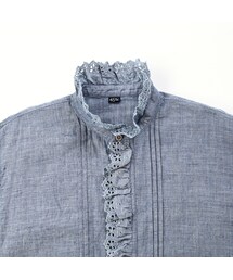 希少　45RフェザーカディカットワークフリルMシャツ藍ダンガリー 希少 45RフェザーカディカットワークフリルMシャツ藍ダンガリー