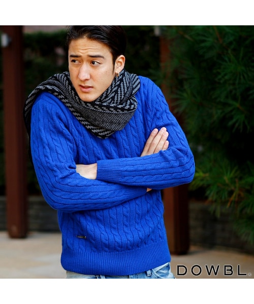 DOWBL(ダブル)の「ヘリンボーンニットマフラー(財布/小物・メンズ・ライトグレー/ダークグレー・F)」の8枚目の写真