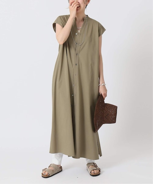 イエナ フラワープリント ロングシャツワンピース きれい色 フレンチスリーブ イエナ フラワープリント ロングシャツワンピース きれい色
