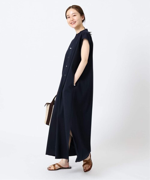 IENA フレンチスリーブシャツワンピース 36 ネイビー レディース春夏 IENA ワンピース シャツワンピース フレンチスリーブシャツ