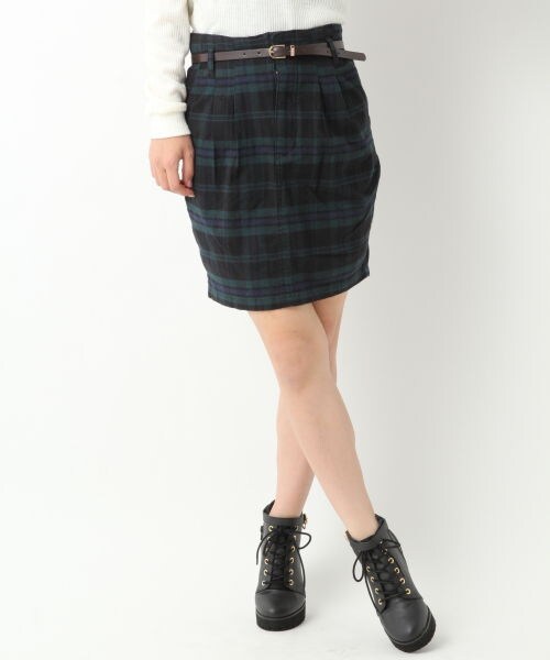 Heather（ヘザー）の「チェックコクーンスカート（スカート・レディース・レッド系/イエロー系/ブラックウォッチ・Ｓ/Ｍ）」の2枚目の写真