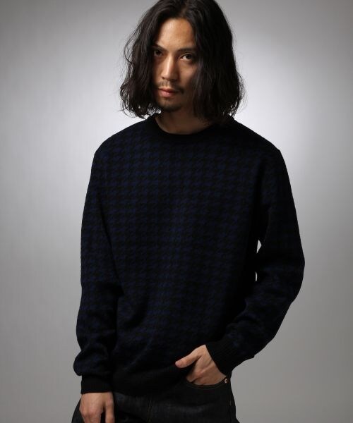 HARE(ハレ)の「ハウンドトゥースニットプルオーバー(トップス・メンズ・ブラック/グレー/ネイビー・S/M/L)」の3枚目の写真