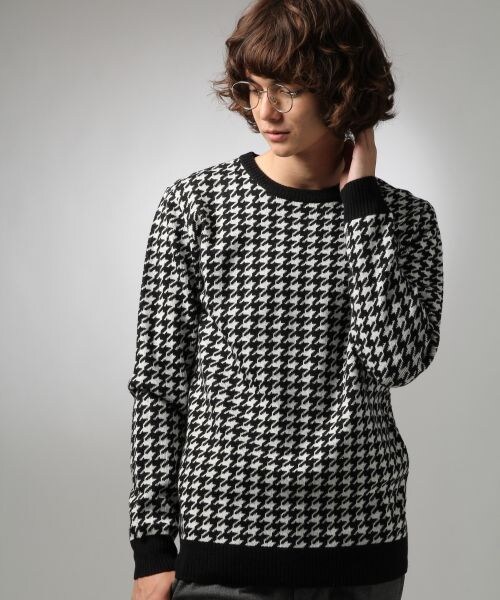 HARE(ハレ)の「ハウンドトゥースニットプルオーバー(トップス・メンズ・ブラック/グレー/ネイビー・S/M/L)」の1枚目の写真