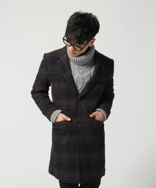 RAGEBLUE（レイジブルー）の「ガラウールチェスターコート（ジャケット/アウター・メンズ・グレーチェック/ブラウンチェック・Ｍ/Ｌ）」の3枚目の写真