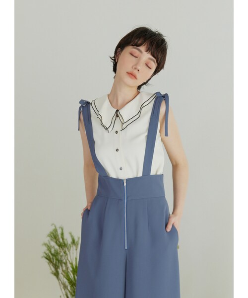 Marjorie（マージョリー）の「岸芷，飄逸雙層荷葉領上衣（トップス・レディース・米白・S/M）」の5枚目の写真