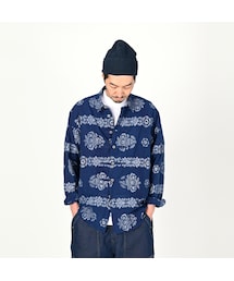 45R カディの908ブロックプリント縞フラワーアロハサイズ2