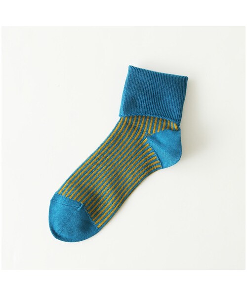 靴下屋（クツシタヤ）の「折り返しストライプショートソックス（ソックス・靴下・レディース・キナリ/クロ/アカ/カラシ/コン/ターコイズブルー・22.0～24.0cm）」の4枚目の写真