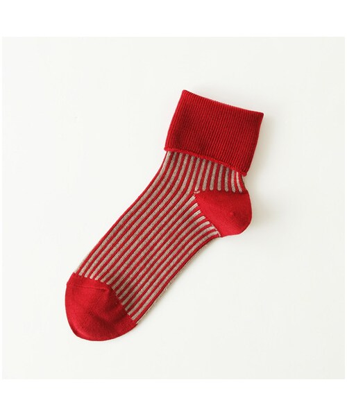 靴下屋（クツシタヤ）の「折り返しストライプショートソックス（ソックス・靴下・レディース・キナリ/クロ/アカ/カラシ/コン/ターコイズブルー・22.0～24.0cm）」の6枚目の写真