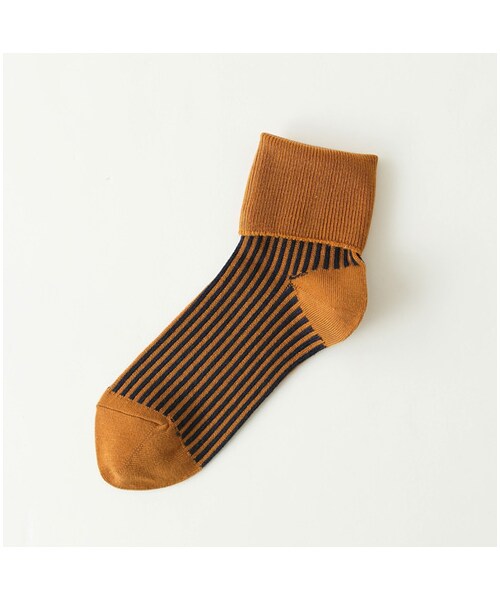 靴下屋（クツシタヤ）の「折り返しストライプショートソックス（ソックス・靴下・レディース・キナリ/クロ/アカ/カラシ/コン/ターコイズブルー・22.0～24.0cm）」の5枚目の写真