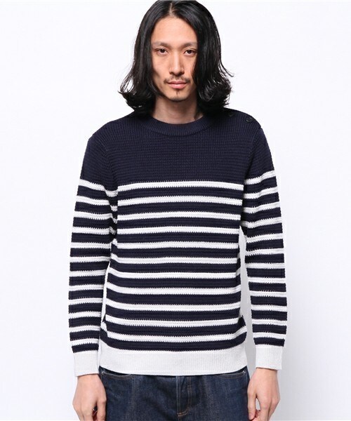 FREDY&GLOSTER（フレディアンドグロスター）の「肩釦パネルプルオーバーニット <Men's JOKER/Fine掲載>（ニット/セーター・メンズ・ホワイト系その他/ネイビー/ホワイト×ネイビー・MEDIUM/LARGE/X-LARGE）」の4枚目の写真