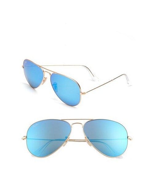 Ray-Ban（レイバン）の「Ray-Ban 'Original Aviator' 58mm Sunglasses（サングラス・レディース・Green Flash/Gold/ Blue/Gold/ Brown Mirror/Brown Pink/Silver Mirror）」の2枚目の写真