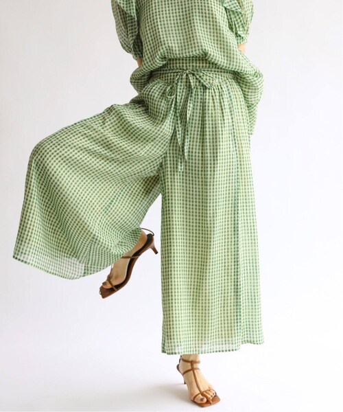 searoomlynn ECO FABRICストライプギャザーパンツ