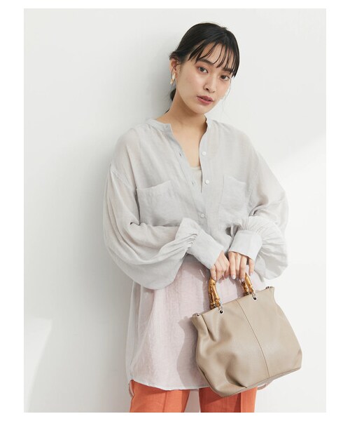 Green　Parks（グリーンパークス）の「・ELENCARE DUE シアーロングスリーブシャツ（トップス・グレー/ブラック/ピンク/グリーン・F）」の5枚目の写真