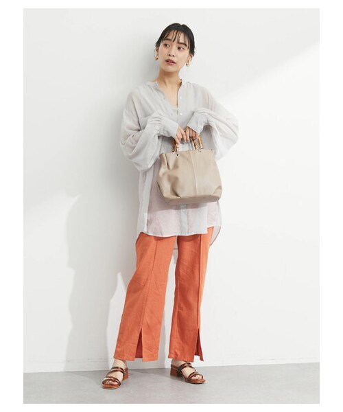 Green　Parks（グリーンパークス）の「・ELENCARE DUE シアーロングスリーブシャツ（トップス・グレー/ブラック/ピンク/グリーン・F）」の2枚目の写真