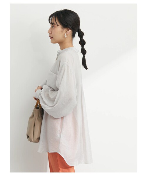 Green　Parks（グリーンパークス）の「・ELENCARE DUE シアーロングスリーブシャツ（トップス・グレー/ブラック/ピンク/グリーン・F）」の6枚目の写真