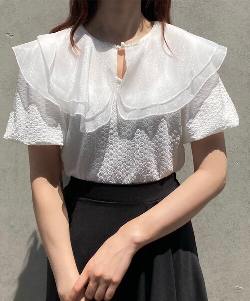 Voyage titty&Co.PETIT（ボヤージュティティアンドコープチ）の「【Voyage titty&Co.】シアーダブルカラートップス（トップス・レディース・ホワイト・F）」の10枚目の写真