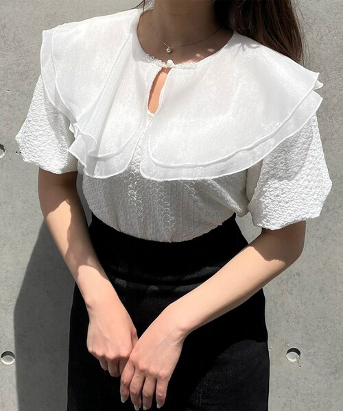 Voyage titty&Co.PETIT（ボヤージュティティアンドコープチ）の「【Voyage titty&Co.】シアーダブルカラートップス（トップス・レディース・ホワイト・F）」の4枚目の写真