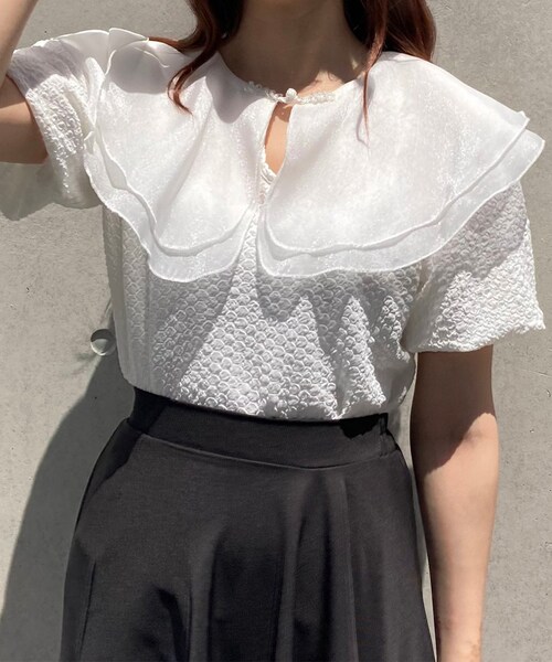 Voyage titty&Co.PETIT（ボヤージュティティアンドコープチ）の「【Voyage titty&Co.】シアーダブルカラートップス（トップス・レディース・ホワイト・F）」の5枚目の写真