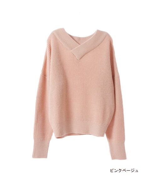 w closet（ダブルクローゼット）の「畦タック編みＶネックニットプルオーバー（トップス・レディース・アイボリー/ピンクベージュ/ネイビー・FREE）」の3枚目の写真