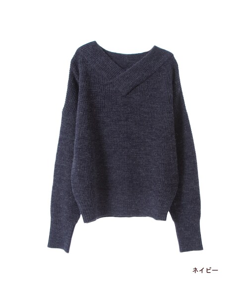 w closet（ダブルクローゼット）の「畦タック編みＶネックニットプルオーバー（トップス・レディース・アイボリー/ピンクベージュ/ネイビー・FREE）」の4枚目の写真