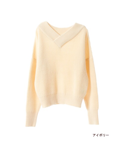 w closet（ダブルクローゼット）の「畦タック編みＶネックニットプルオーバー（トップス・レディース・アイボリー/ピンクベージュ/ネイビー・FREE）」の2枚目の写真