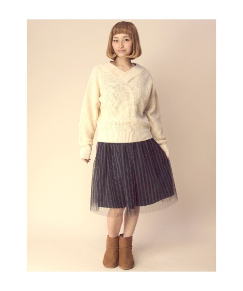 w closet（ダブルクローゼット）の「畦タック編みＶネックニットプルオーバー（トップス・レディース・アイボリー/ピンクベージュ/ネイビー・FREE）」の11枚目の写真