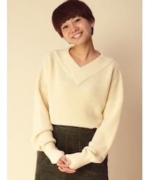 w closet | 畦タック編みＶネックニットプルオーバー(トップス)