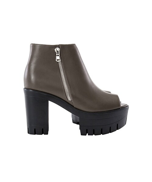 gracegift(グレースギフト)の「魚口拉鍊厚底踝靴(シューズ・レディース・灰褐/黑・35/36/37/38/39/40/41)」の2枚目の写真