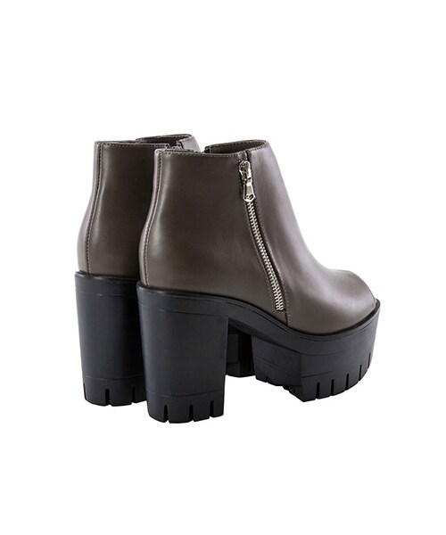 gracegift(グレースギフト)の「魚口拉鍊厚底踝靴(シューズ・レディース・灰褐/黑・35/36/37/38/39/40/41)」の4枚目の写真