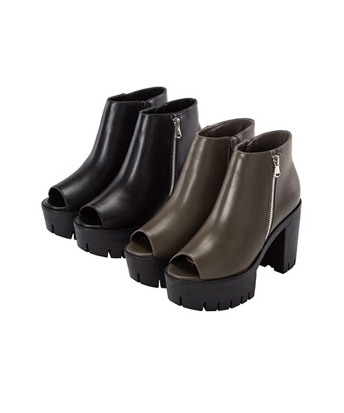 gracegift(グレースギフト)の「魚口拉鍊厚底踝靴(シューズ・レディース・灰褐/黑・35/36/37/38/39/40/41)」の11枚目の写真