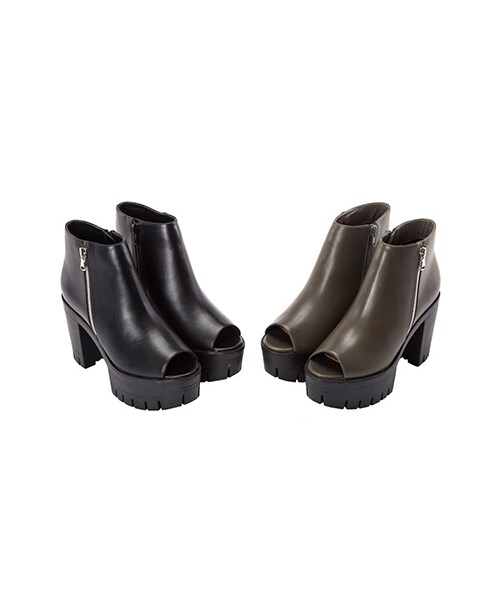 gracegift(グレースギフト)の「魚口拉鍊厚底踝靴(シューズ・レディース・灰褐/黑・35/36/37/38/39/40/41)」の22枚目の写真