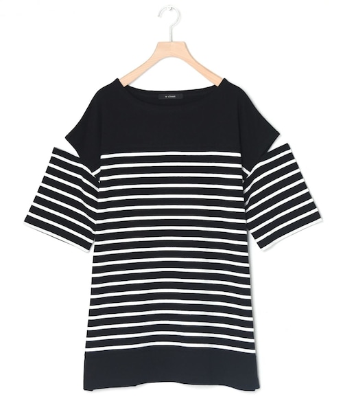 w closet（ダブルクローゼット）の「★先行予約★ショルダースリット切替パネルボーダーＴシャツ【5月下旬入荷】（トップス・レディース・オフ/クロ/シロ/ピンク/オフ/ブルー/ピンク/サックス/ブルーオレンジ/クロ/オフ・FREE）」の12枚目の写真