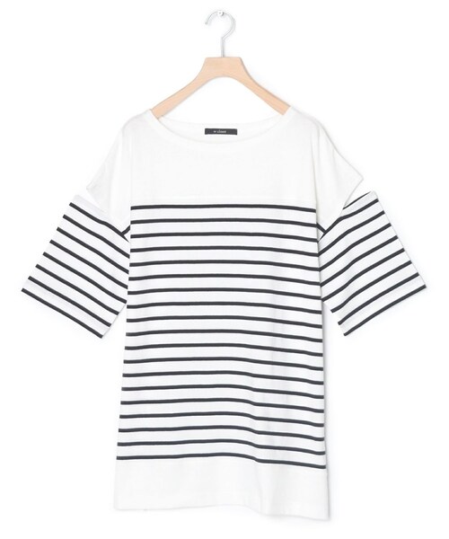 w closet（ダブルクローゼット）の「★先行予約★ショルダースリット切替パネルボーダーＴシャツ【5月下旬入荷】（トップス・レディース・オフ/クロ/シロ/ピンク/オフ/ブルー/ピンク/サックス/ブルーオレンジ/クロ/オフ・FREE）」の7枚目の写真